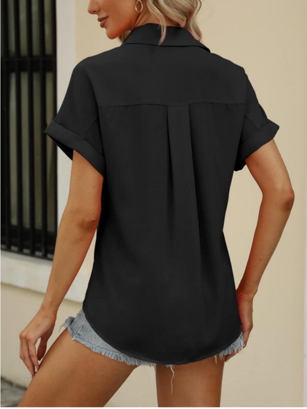 Black Button Front Blouse Women’s XL Short Sleeve Collared Shirt - Picture 5 of 8